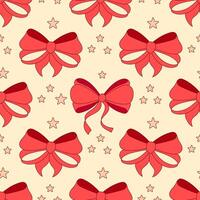 Seamless pattern,simple hand drawn ribbon bows. Red celebratory background vector