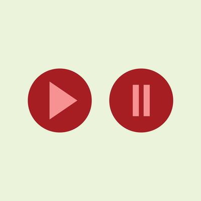 Play and pause buttons illustration in flat style. Red and white. Media player resources graphic element design. Element illustration with a media player button theme. technology