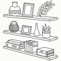 abstract wall shelves line art illustration vector