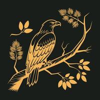 golden eagle on branch illustration. vector