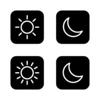 Sun and moon outline icon on black square. Day and night weather forecast sign symbol vector
