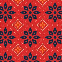 a red and blue pattern with flowers vector