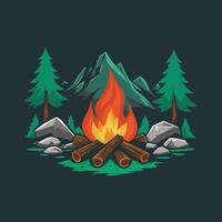 Vibrant Campfire Scene with Mountains vector