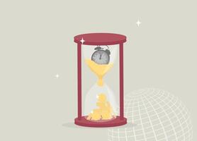 Trendy halftone collage. Time is money,business concept, long term investment for profit, return on interest rate by increasing savings, long term return on investment. Halftone hourglass alarm clock vector