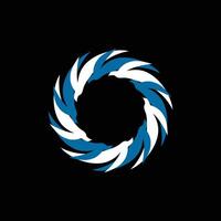 Geometric Abstract Bird in Dark Blue and White Circle on Black Canvas vector