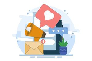 Business virtual social communication concept. Communication, dialogue, conversation in online forum and internet chat concept. Flat illustration design on background. vector