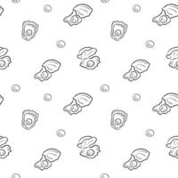 Seamless pattern with pearls and mollusk shell, ocean, sea pattern vector