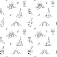 Hand drawn celebration pattern, bottles of wine and champagne seamless pattern vector