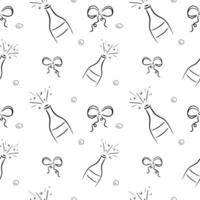 Hand drawn Seamless pattern with bottles of champagne, bottles of wine vector