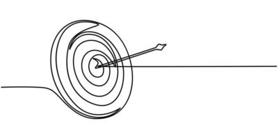 Continuous One line drawing of Target with arrows goal circle with three arrows in center shot bullseye vector