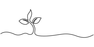 Minimalist continuous one line drawing of a sprout growing from the ground vector
