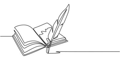 continuous one single drawing book with feather pen on a white background vector