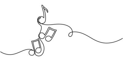 Simple continuous one line drawing of Music Notes Editable line on white background vector