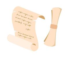 Parchment paper scroll, ancient papyrus manuscript. Certificate, treasure map or document, letter, message or diploma. illustration. vector