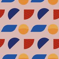 Seamless pattern featuring modern abstract shapes in bold colors, including circles, semi-circles, and leaf forms. vector