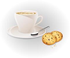 Coffee cup on a saucer with spoon and cookie vector