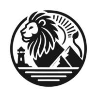 lion with mountain and lighthouse in the background vector