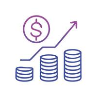 a line icon of a stack of coins and a dollar sign vector
