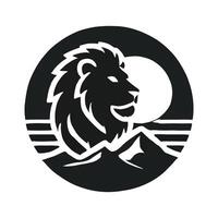 lion head logo with mountain background vector