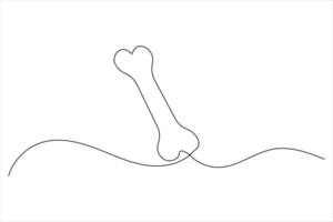 Dog bone one line drawing art of isolated continuous outline illustration vector