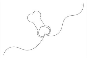 Dog bone single line drawing art of isolated continuous outline icon vector