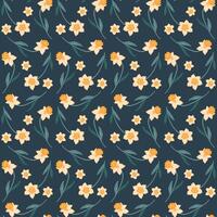 Seamless daffodil pattern on a dark background. vector