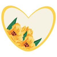 template for a valentine or card in the shape of a heart with a floral design, namely a design of yellow tulip vector