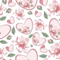 seamless pattern with hearts with floral design namely magnolia of different sizes, hearts and magnolia petals vector