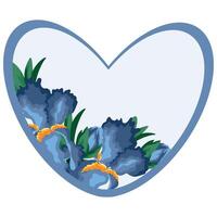 template for a valentine or card in the shape of a heart with a floral design, namely a design of blue irises vector
