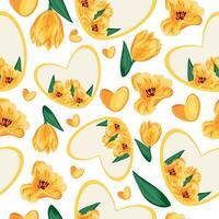 template for a valentine or card in the shape of a heart with a floral design, namely a design of yellow tulips vector
