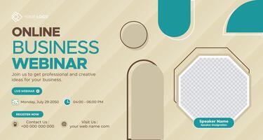 Online business webinar promotional banner with beige background and modern geometric shapes, ideal for creating digital event invitations and corporate webinar promotions vector