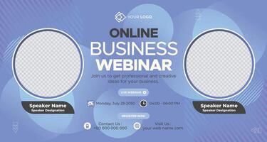 Online business webinar banner with a blue gradient background and modern design elements, ideal for promoting digital business workshops and corporate webinars vector