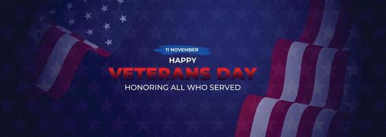design for Veterans Day with an American flag background and a modern typography text for a patriotic celebration of military service in the USA vector