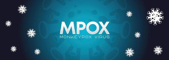 Mpox virus graphic with snowflakes on a dark blue background, emphasizing health awareness and the spread of viral infections in a modern scientific design vector