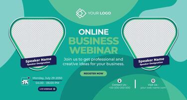 Online business webinar promotional banner with teal background, modern design, and placeholder text, ideal for promoting digital events, webinars, and professional business workshops vector