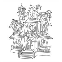 Whimsical Haunted House Line Art Illustration vector