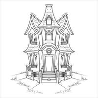 Spooky Haunted Mansion Line Art Illustration vector