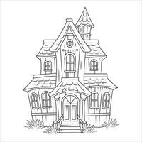 Spooky Haunted House Line Art Illustration for Coloring Page vector
