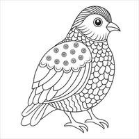 Decorative Bird with Patterned Feathers Outline for Coloring vector