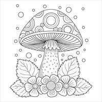 Decorative Mushroom with Flowers Outline for Coloring vector