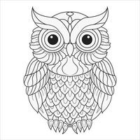 Intricate Owl with Patterned Feathers Outline for Coloring vector