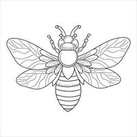 Detailed Bee with Patterned Wings Outline for Coloring vector