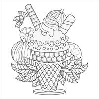 Decorative Ice Cream Cone with Toppings Outline for Coloring vector