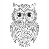 Decorative Owl with Intricate Feather Patterns Outline for Coloring vector