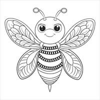 Cute Cartoon Bee with Decorative Wings Outline for Coloring vector