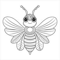 Smiling Cartoon Insect with Decorative Wings Outline for Coloring vector