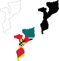Mozambique flag map on white background. Outline map of Mozambique. Mozambique map silhouette. flat style. vector