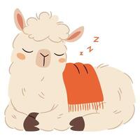 A cute llama sleeping on a white background. Flat illustration in simple style vector