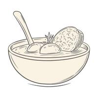 Hand-Drawn Bowl of Soup with Bread Slice and Spoon vector