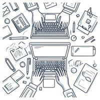 Workspace Essentials - Top View of Desk Setup Outline vector